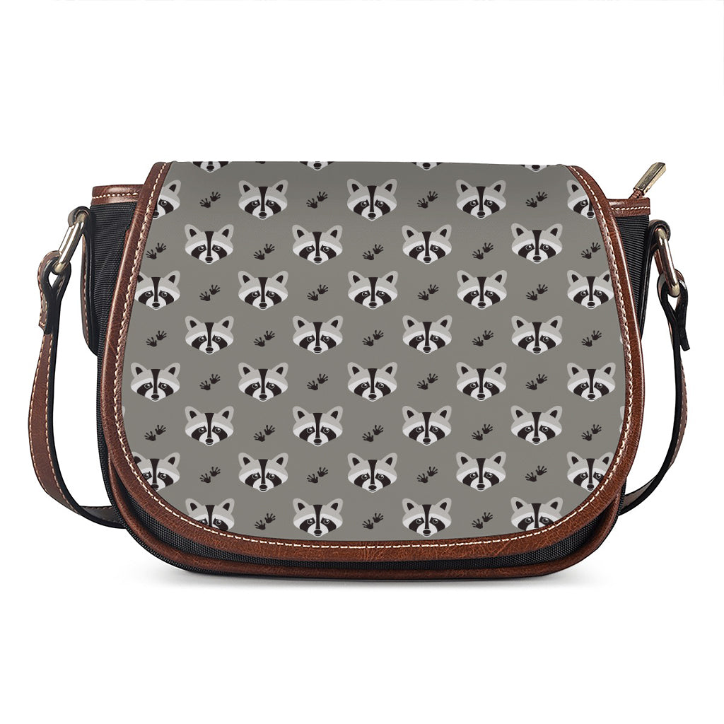 Grey Raccoon Pattern Print Saddle Bag