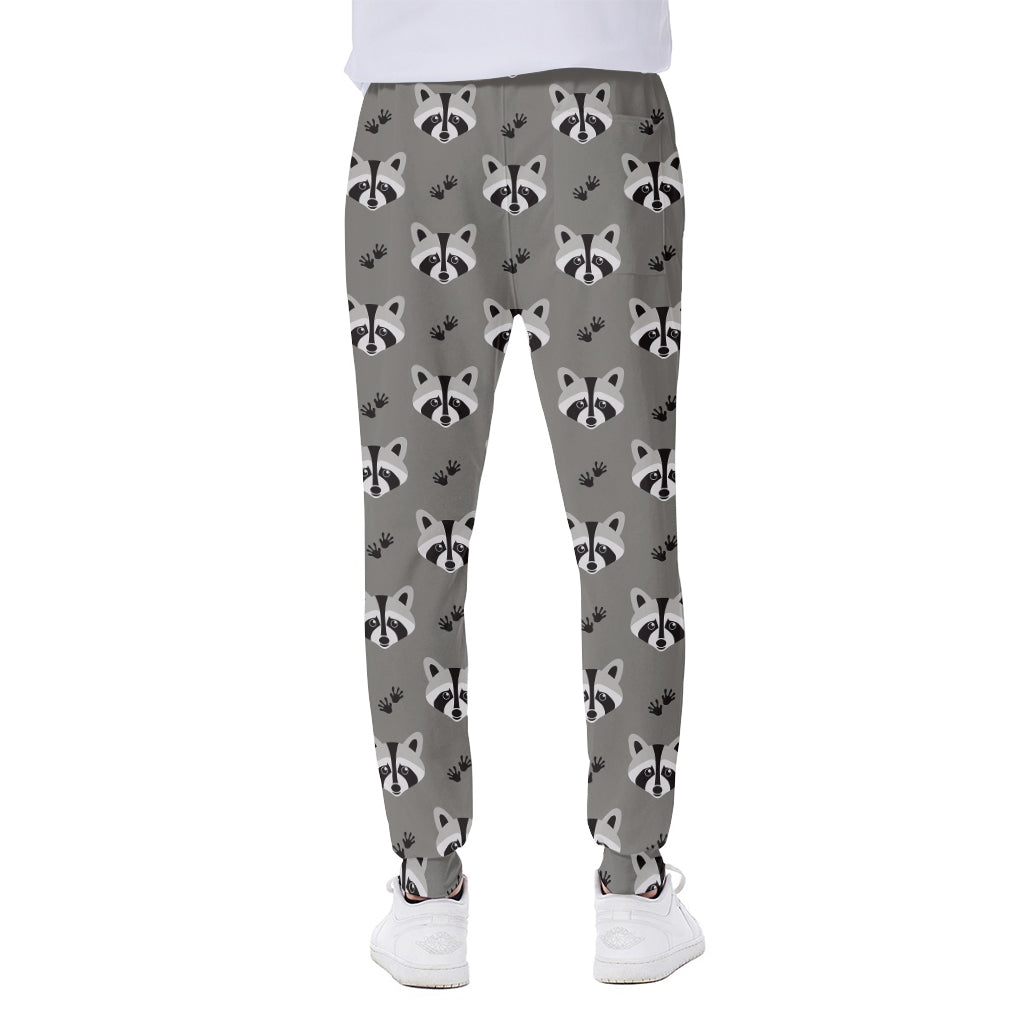 Grey Raccoon Pattern Print Scuba Joggers