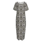 Grey Raccoon Pattern Print Short Sleeve Long Nightdress