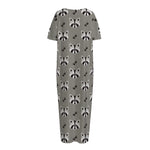 Grey Raccoon Pattern Print Short Sleeve Long Nightdress