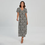 Grey Raccoon Pattern Print Short Sleeve Maxi Dress