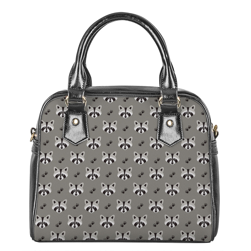 Grey Raccoon Pattern Print Shoulder Handbag