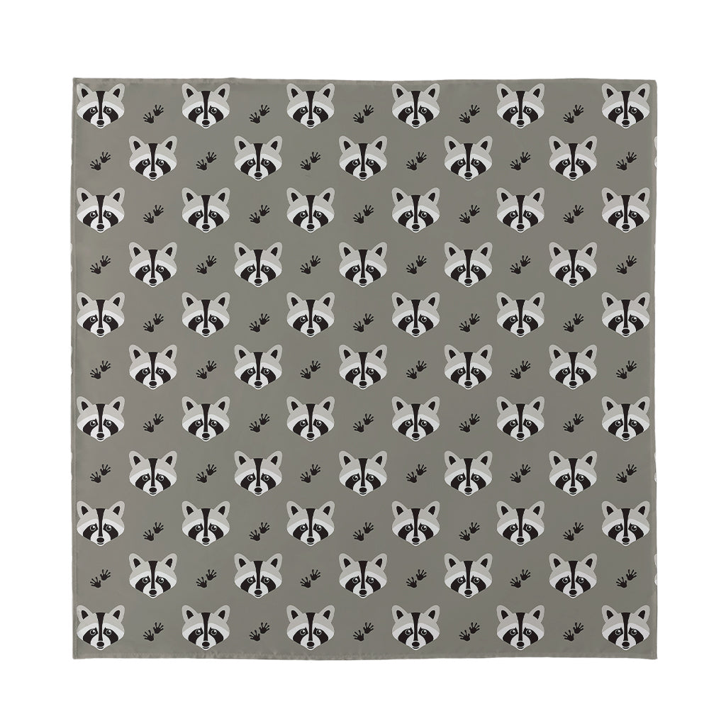 Grey Raccoon Pattern Print Silk Bandana