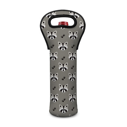 Grey Raccoon Pattern Print Single Neoprene Wine Tote