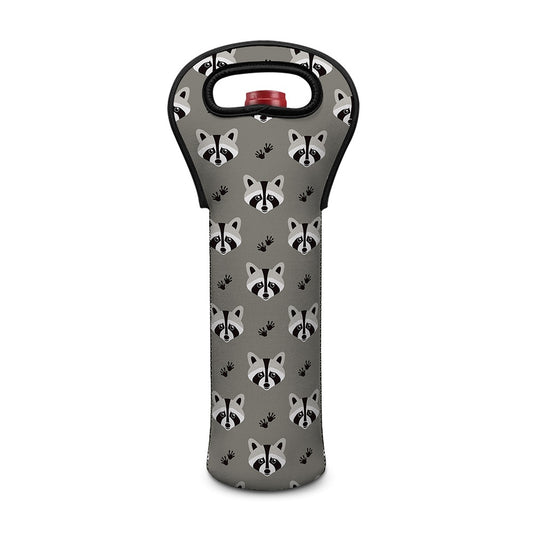 Grey Raccoon Pattern Print Single Neoprene Wine Tote