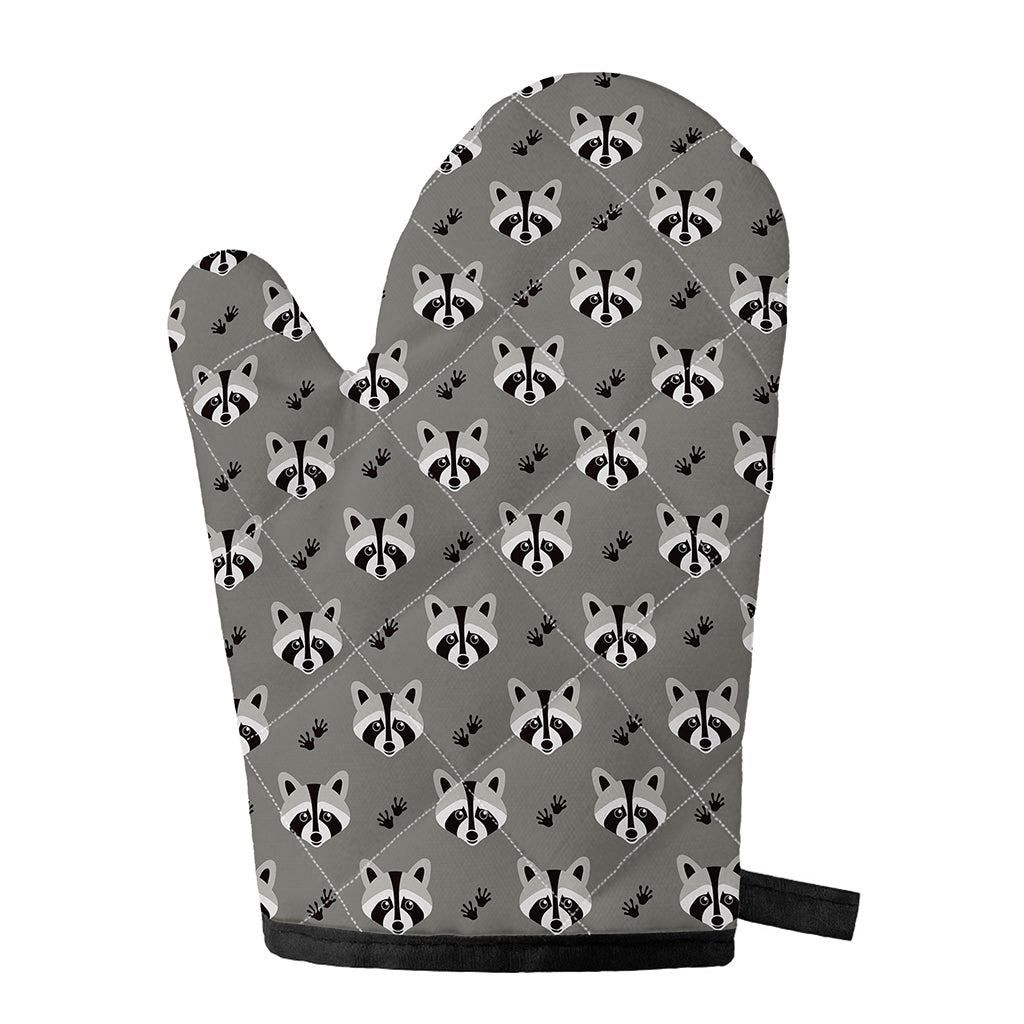 Grey Raccoon Pattern Print Single Oven Mitt