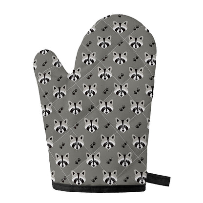 Grey Raccoon Pattern Print Single Oven Mitt