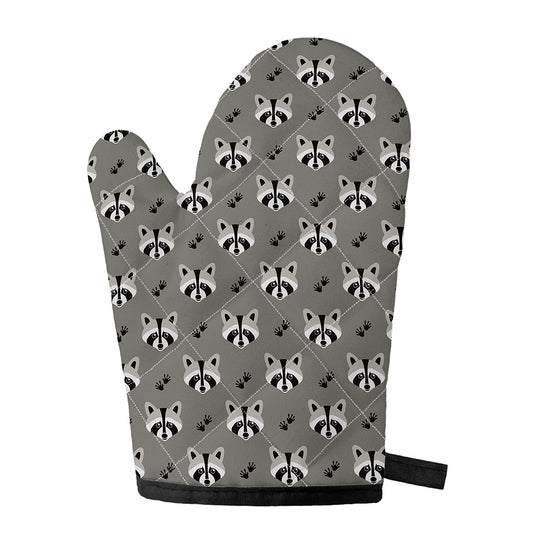 Grey Raccoon Pattern Print Single Oven Mitt