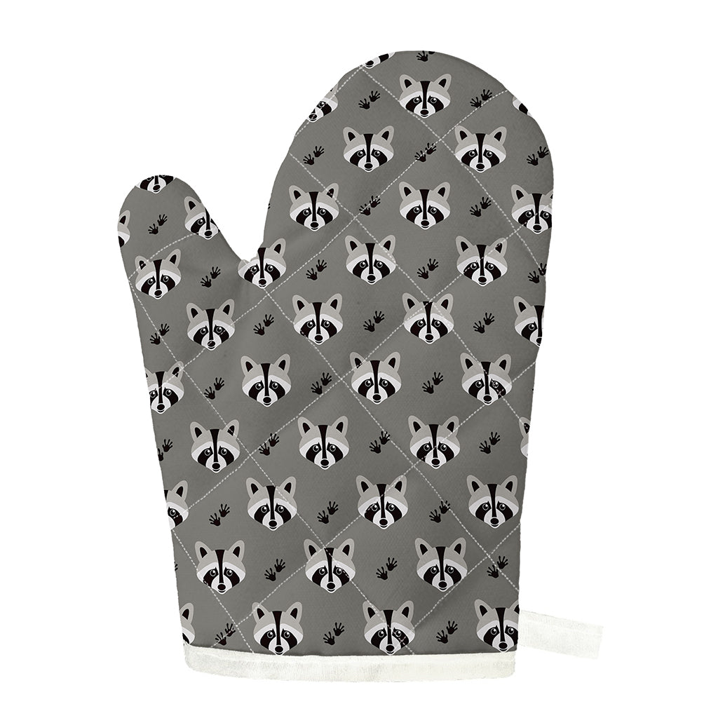 Grey Raccoon Pattern Print Single Oven Mitt