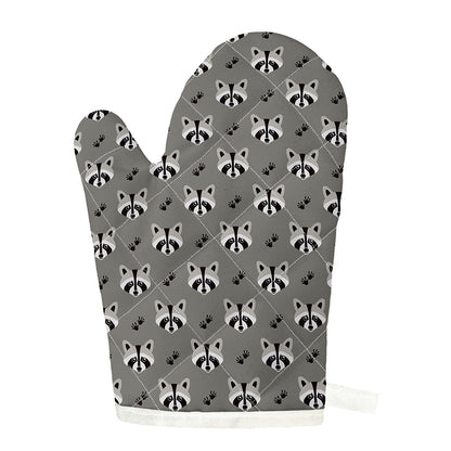 Grey Raccoon Pattern Print Single Oven Mitt