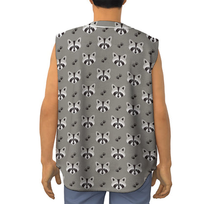 Grey Raccoon Pattern Print Sleeveless Baseball Jersey