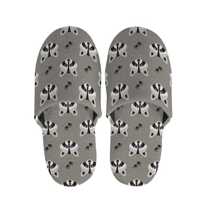 Grey Raccoon Pattern Print Slippers