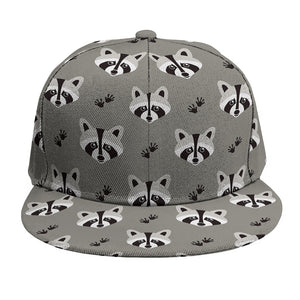 Grey Raccoon Pattern Print Snapback Cap