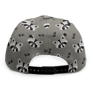 Grey Raccoon Pattern Print Snapback Cap