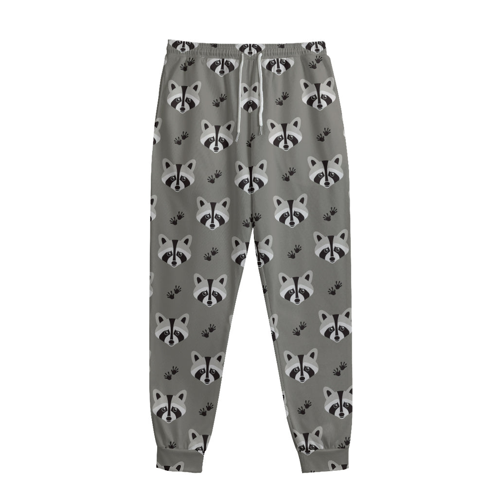 Grey Raccoon Pattern Print Sweatpants