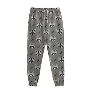 Grey Raccoon Pattern Print Sweatpants