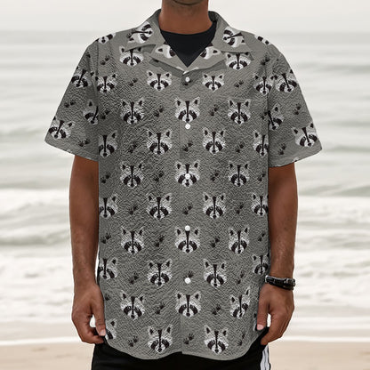 Grey Raccoon Pattern Print Textured Short Sleeve Shirt