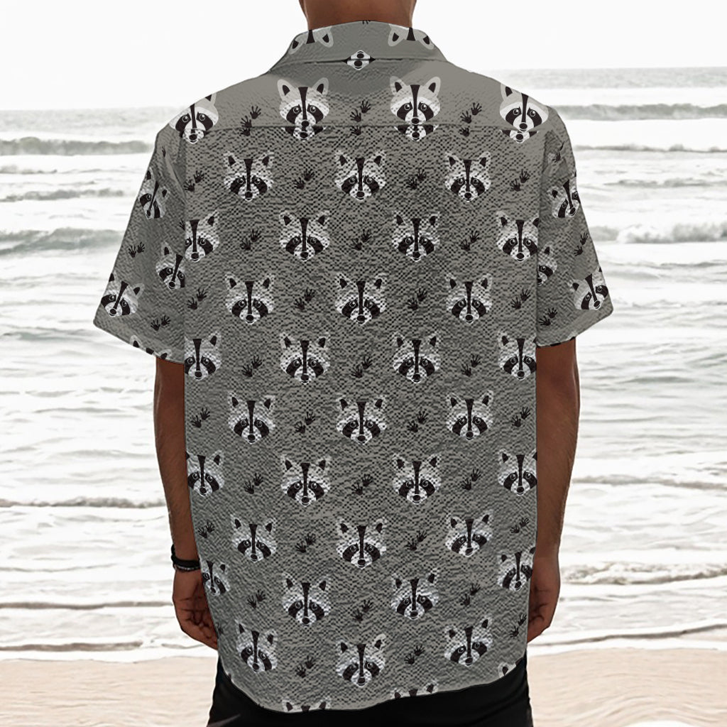 Grey Raccoon Pattern Print Textured Short Sleeve Shirt