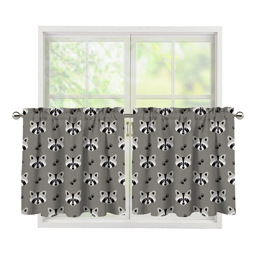 Grey Raccoon Pattern Print Tier Curtains