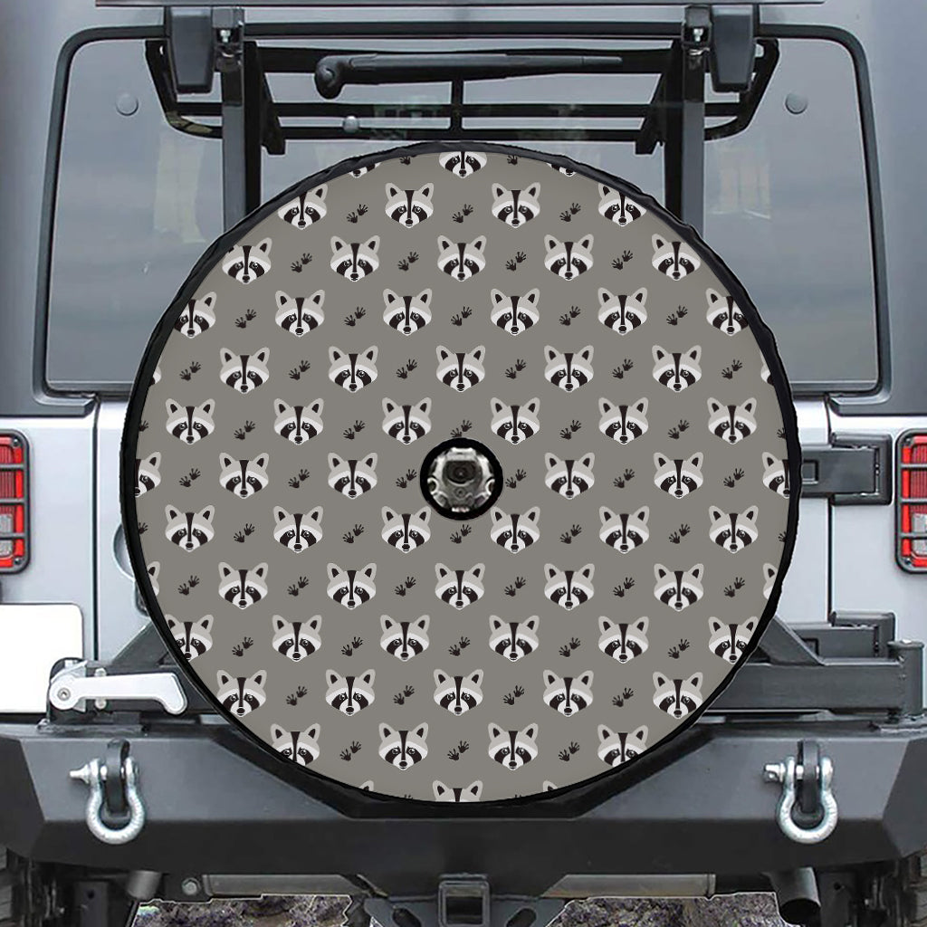 Grey Raccoon Pattern Print Tire Cover With Camera Hole