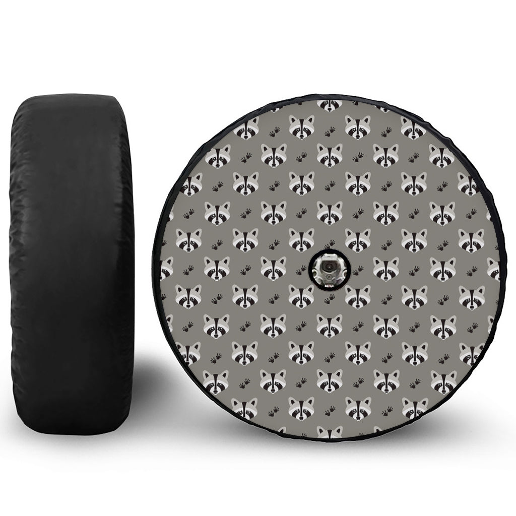 Grey Raccoon Pattern Print Tire Cover With Camera Hole