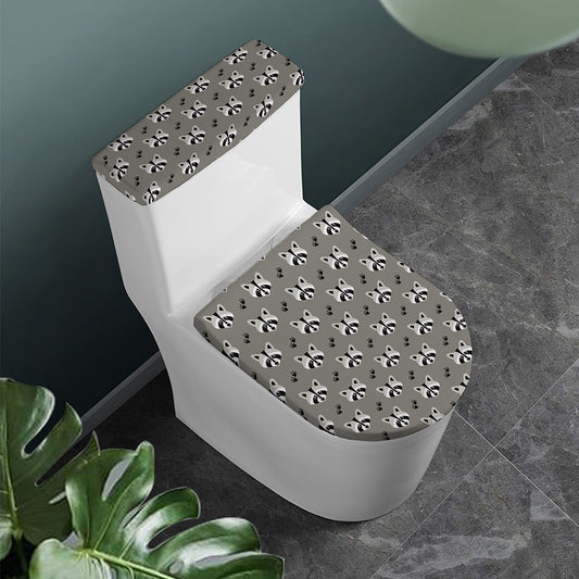 Grey Raccoon Pattern Print Toilet Lid And Tank Cover Set