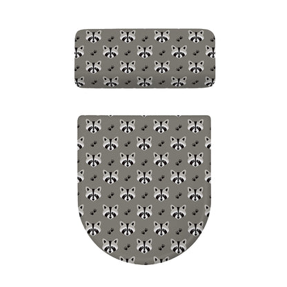 Grey Raccoon Pattern Print Toilet Lid And Tank Cover Set