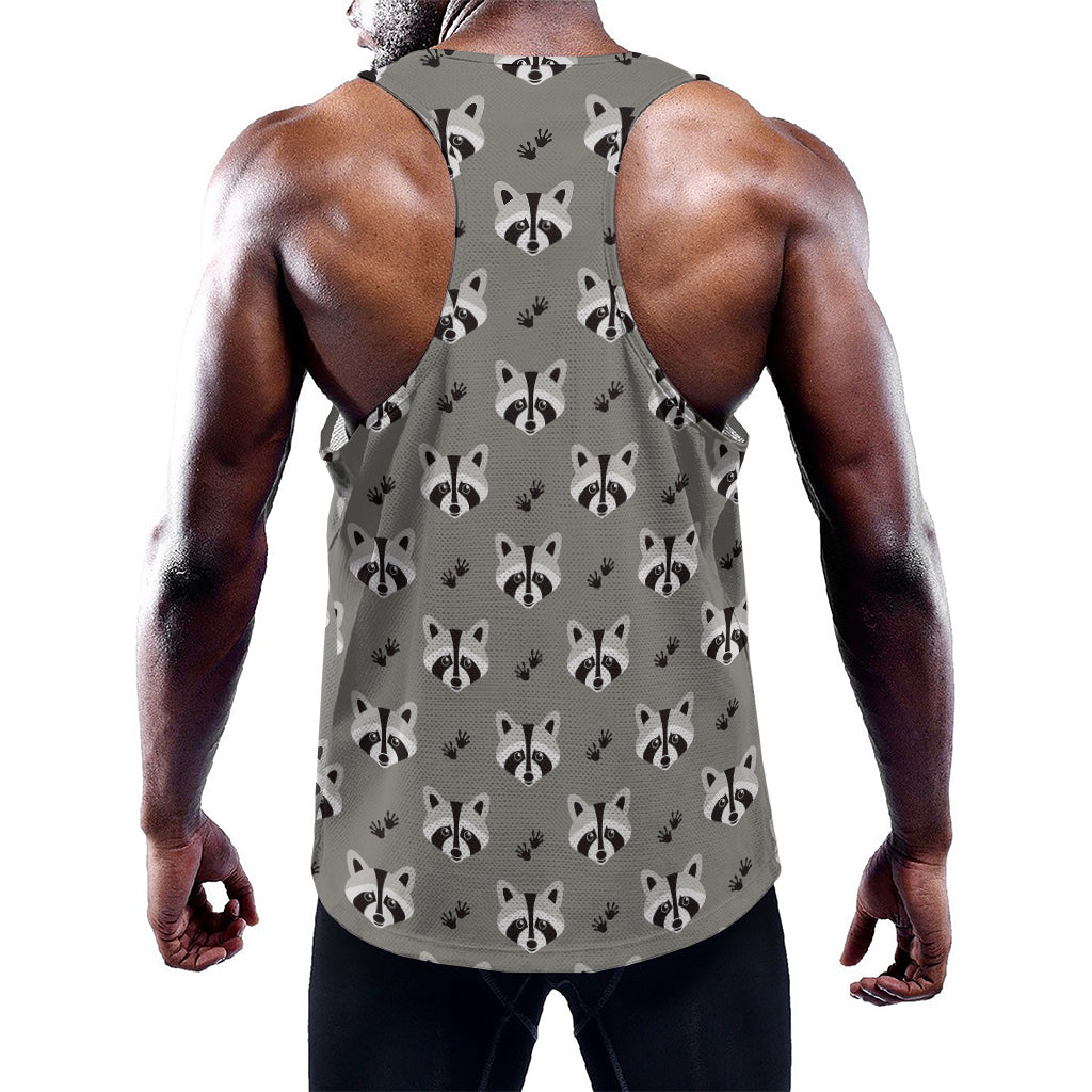 Grey Raccoon Pattern Print Training Tank Top