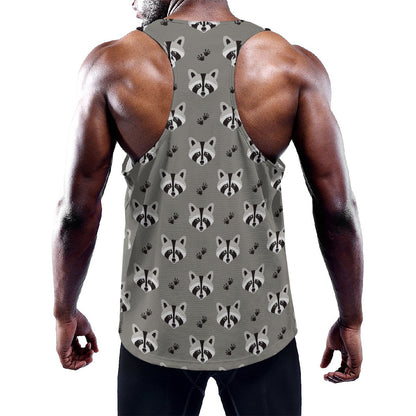 Grey Raccoon Pattern Print Training Tank Top