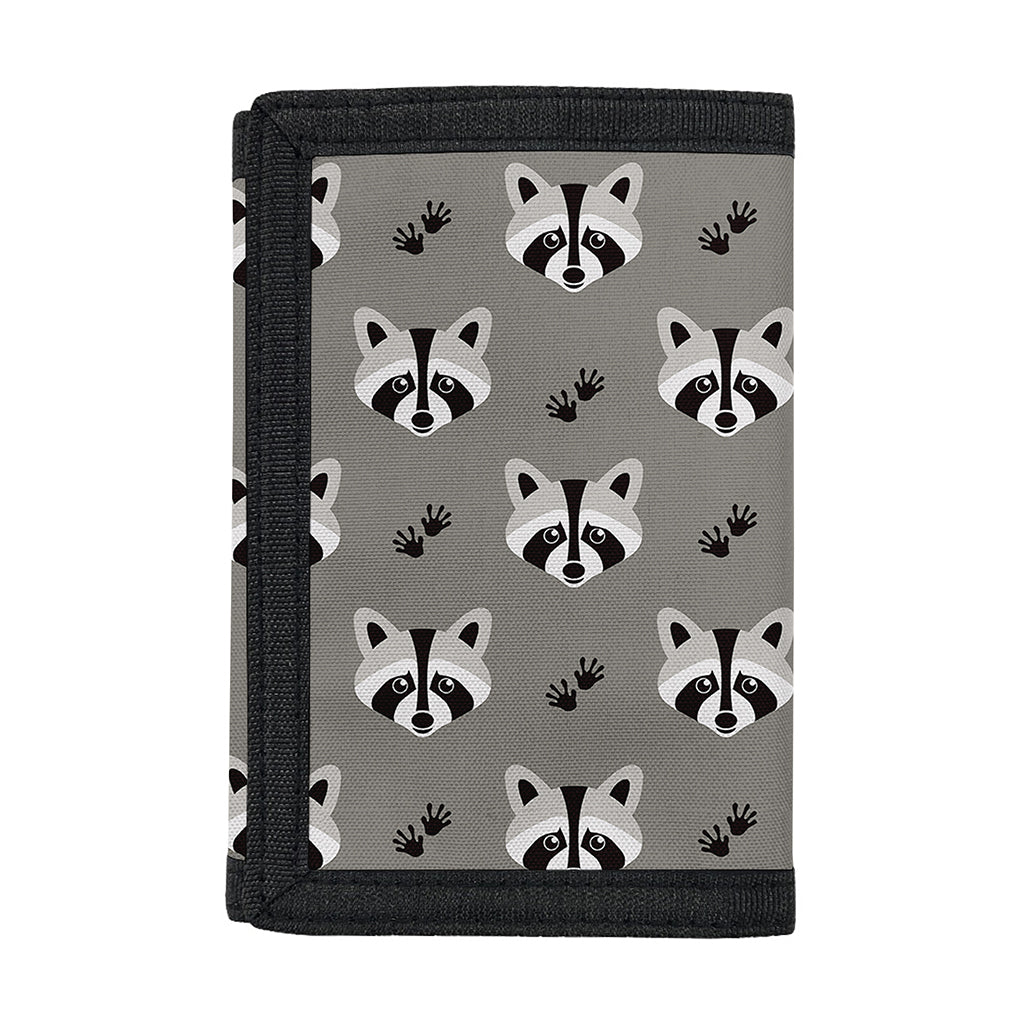Grey Raccoon Pattern Print Trifold Wallet