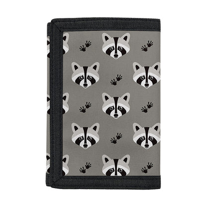 Grey Raccoon Pattern Print Trifold Wallet
