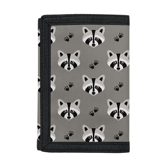 Grey Raccoon Pattern Print Trifold Wallet