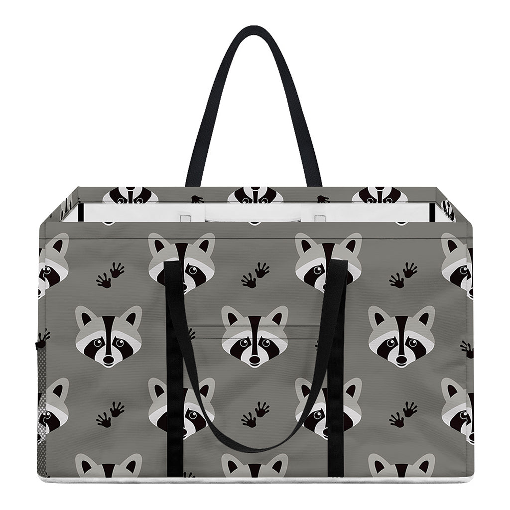 Grey Raccoon Pattern Print Utility Tote Bag