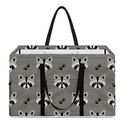 Grey Raccoon Pattern Print Utility Tote Bag