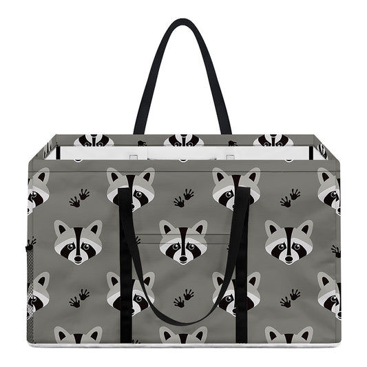 Grey Raccoon Pattern Print Utility Tote Bag