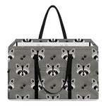 Grey Raccoon Pattern Print Utility Tote Bag
