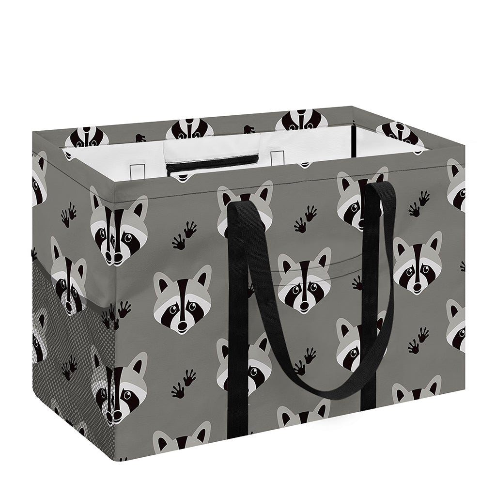 Grey Raccoon Pattern Print Utility Tote Bag