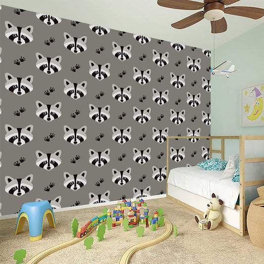Grey Raccoon Pattern Print Wall Sticker
