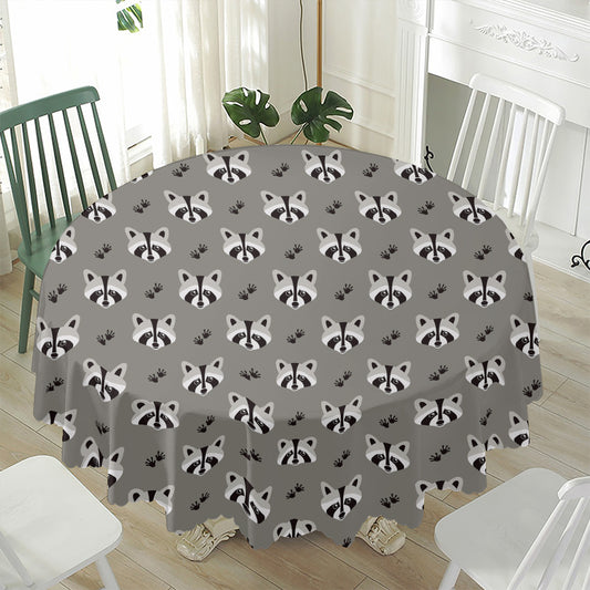 Grey Raccoon Pattern Print Waterproof Round Tablecloth