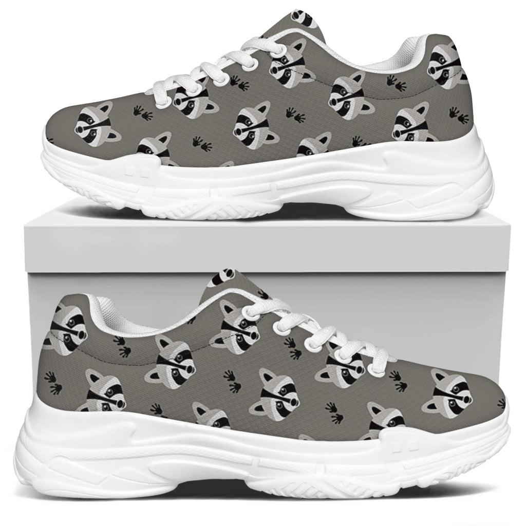 Grey Raccoon Pattern Print White Chunky Shoes