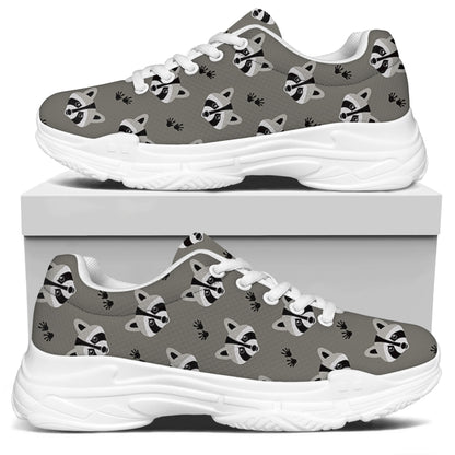 Grey Raccoon Pattern Print White Chunky Shoes