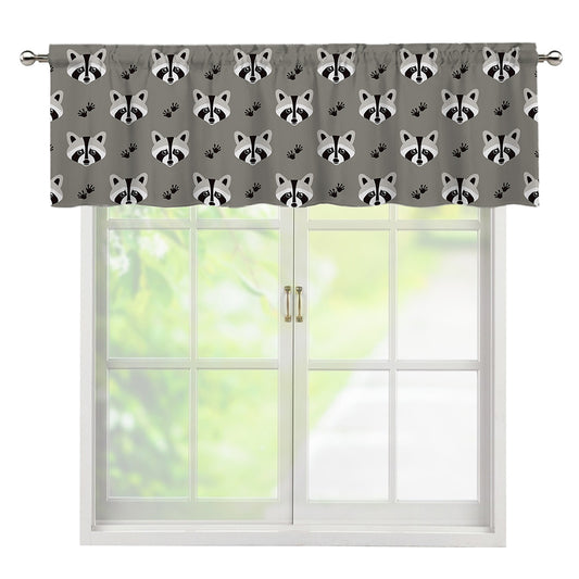 Grey Raccoon Pattern Print Window Valance