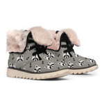 Grey Raccoon Pattern Print Winter Boots