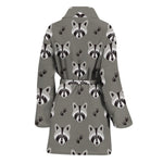 Grey Raccoon Pattern Print Women's Bathrobe