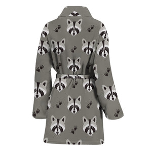 Grey Raccoon Pattern Print Women's Bathrobe