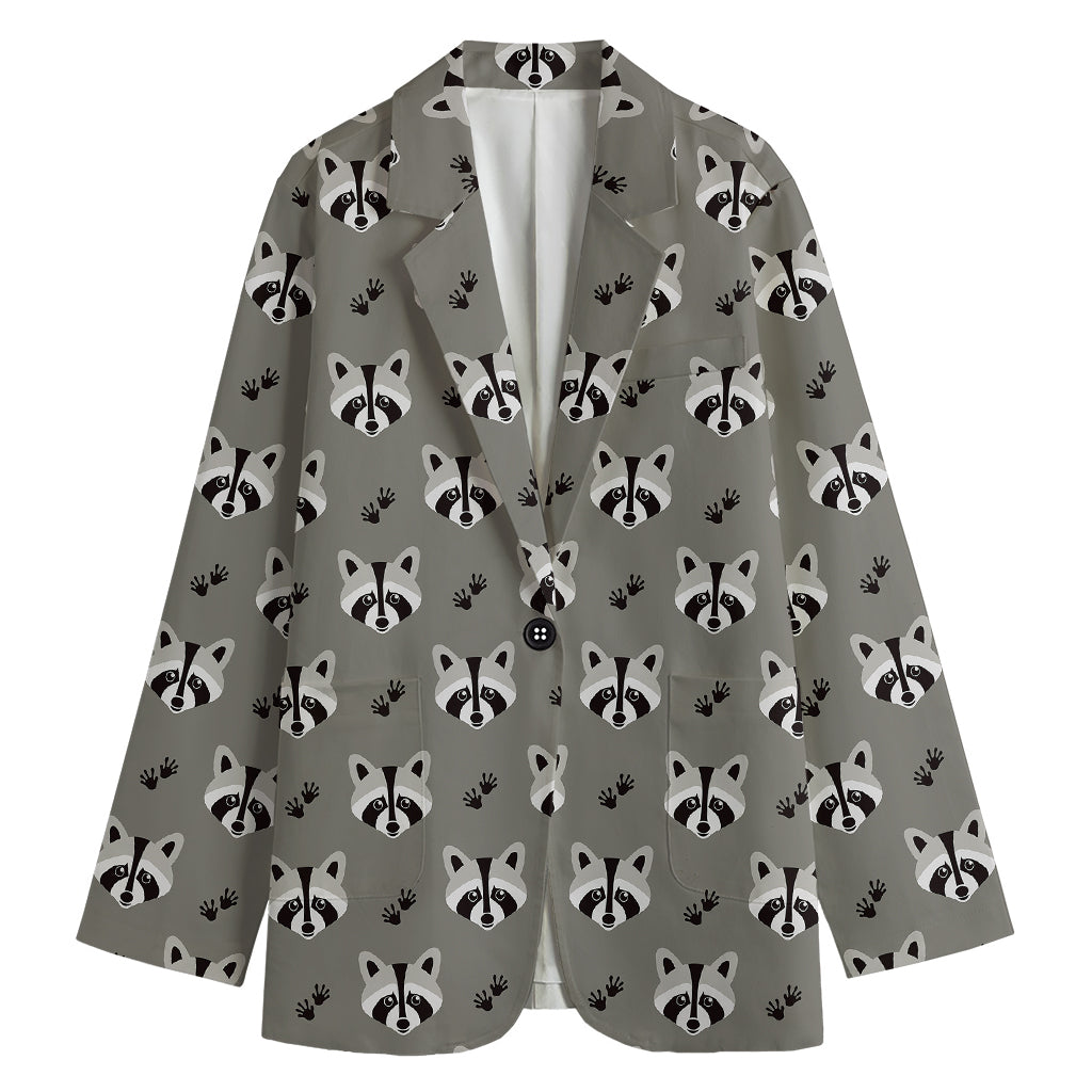 Grey Raccoon Pattern Print Women's Blazer