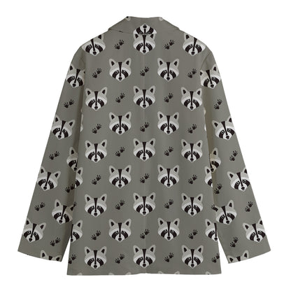 Grey Raccoon Pattern Print Women's Blazer