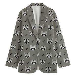 Grey Raccoon Pattern Print Women's Cotton Blazer