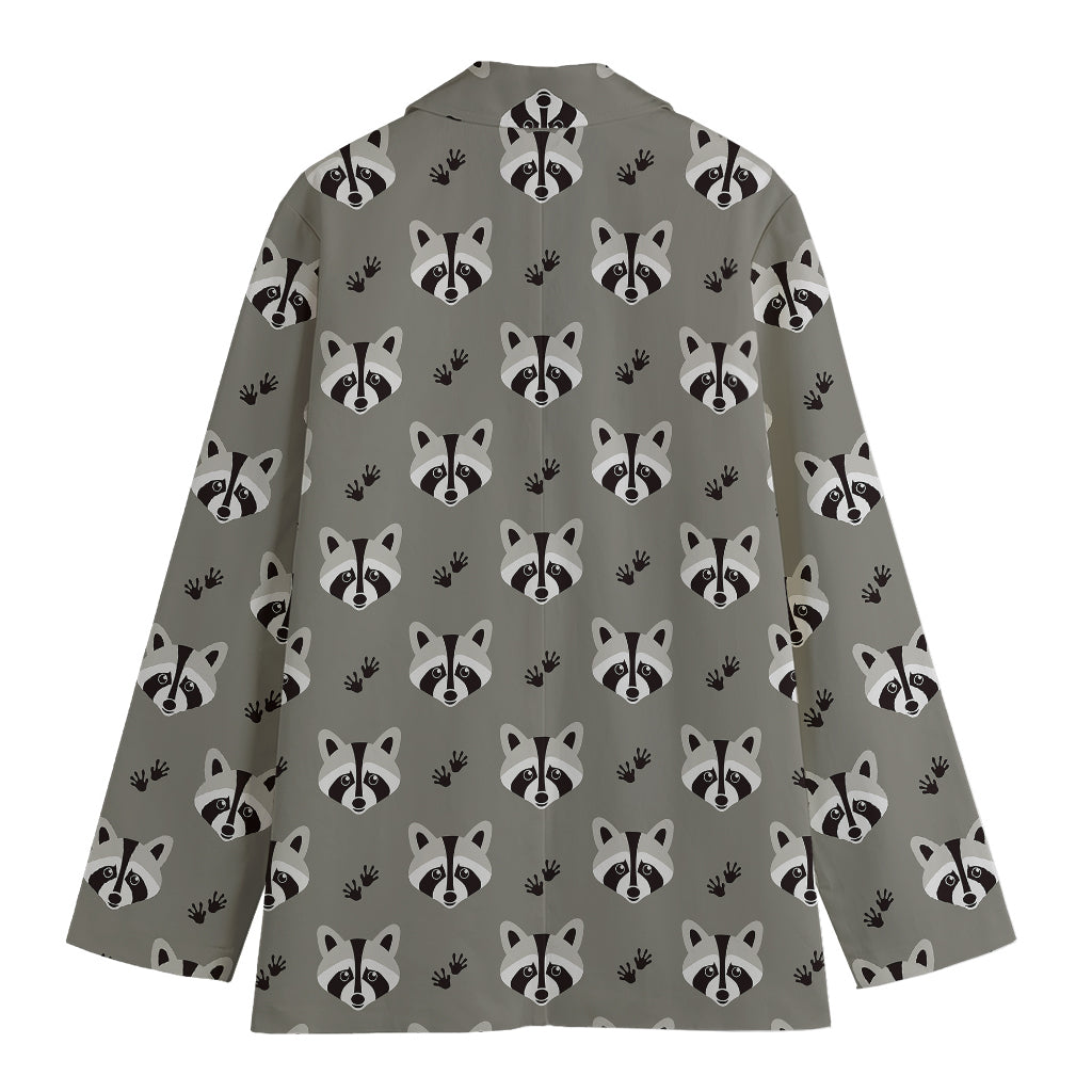 Grey Raccoon Pattern Print Women's Cotton Blazer