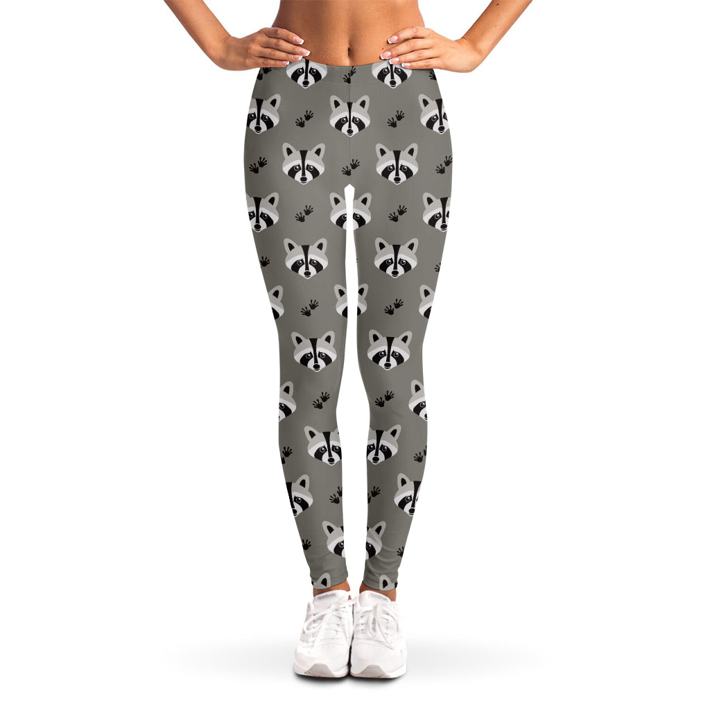 Grey Raccoon Pattern Print Women's Leggings